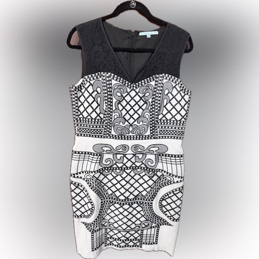 ANTONIO MELANI Black and White Patterned Dress
